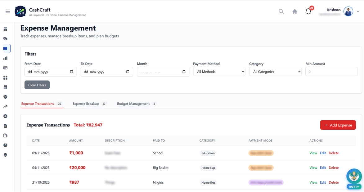 Expense Tracking